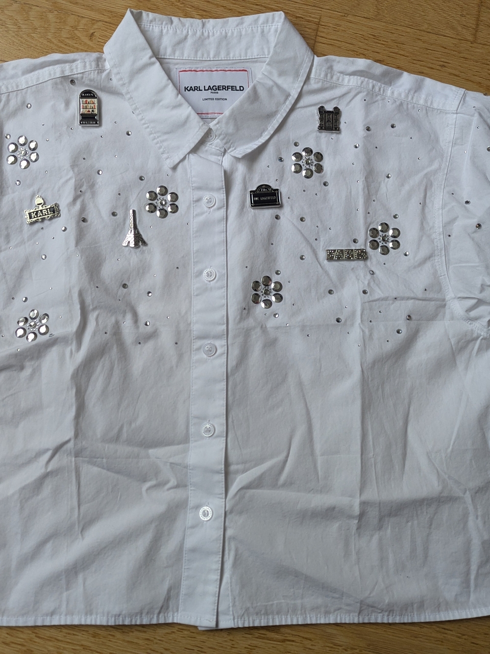 Karl Lagerfeld White Button-Down Shirt with Silver Studs & Pins